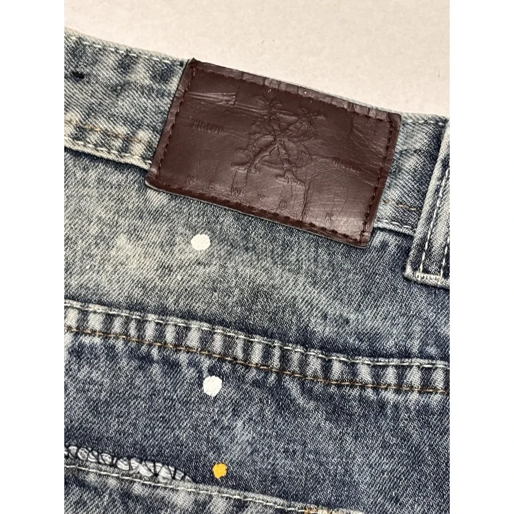 Vintage Brooklyn Express Shorts Mens 46 Blue Denim Y2k Loose Baggy Hip Hop Skate